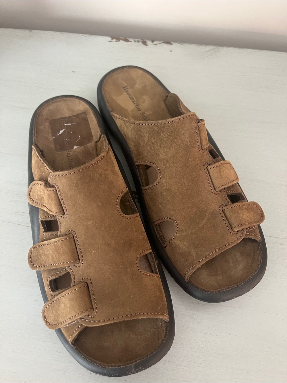 Women's Tan Suede Triple-Strap Slide Sandals